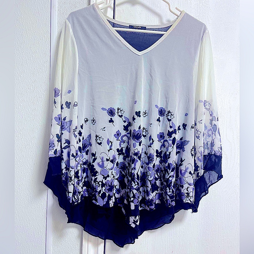 Large Ruffle Sleeve V Neck Mesh Blouse Elastic Loose Flowy Tunic Tops